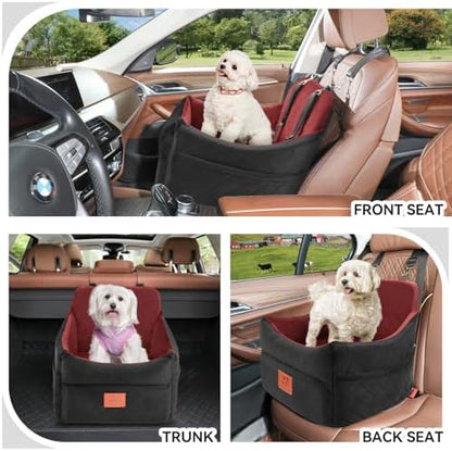 GL GLENSLAVE Dog Car Seat for Small/Medium Dogs, Dog Booster Car Seats with Thick Cushion for Dogs Under 35lbs, Detachable Washable Pet Carseat with Storage Pockets, 2 Safety Belts(Black/Red) - Image 2