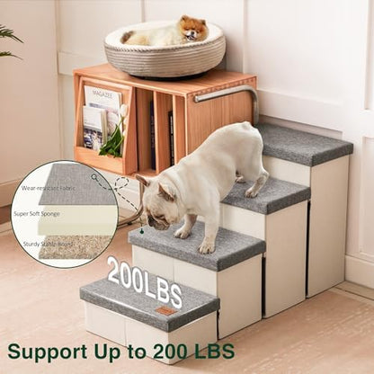 Love's cabin Dog Stairs for High Bed, Foldable Pet Stairs for Small Medium or Large Dogs Puppy with Storage for Bed or Couch, Cat Dog Steps Ramp with Zip up to 200 lbs, Light Grey, 4 Steps - Image 5