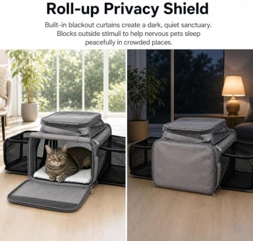 Cat Carrier Soft Sided, Expandable Pet Carrier for Medium Small Pets, Collapsible Travel Carrier with Hard Shell, 360° Panoramic Mesh, Washable Waterproof Pad | – 17.3×13.8×9.4 (Black) - Image 4