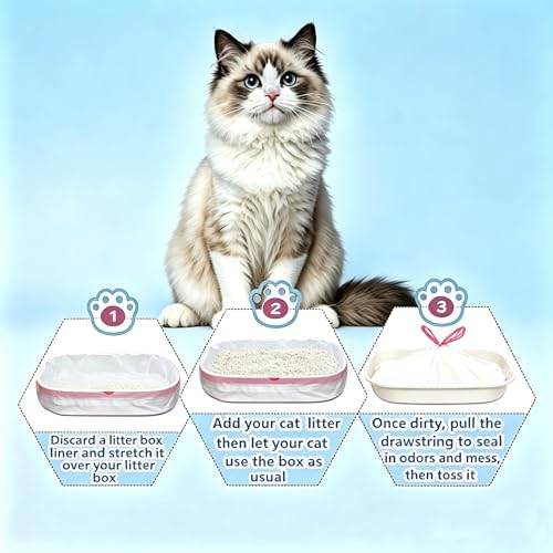 Drawstring Cat Litter Box Liners,15 Count 36" x 18" Jumbo Cat Litter Pan liners, 2 Mil Thick Claw Resistant Cat Pan Liner (White, 36" x 18" (15 Counts)) - Image 6