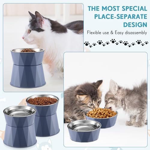 Lallisa 2 Pcs Elevated Cat Bowls Adjustable Raised Cat Feeder Non Slip Food Water with Stand Safe Stainless Steel Bowls with Pet Food Stand for Pets Feeding Eating(Blue) - Image 6