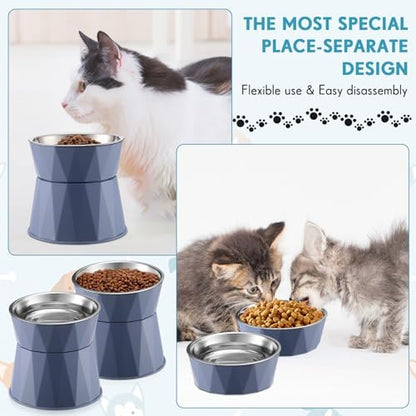 Lallisa 2 Pcs Elevated Cat Bowls Adjustable Raised Cat Feeder Non Slip Food Water with Stand Safe Stainless Steel Bowls with Pet Food Stand for Pets Feeding Eating(Blue) - Image 6