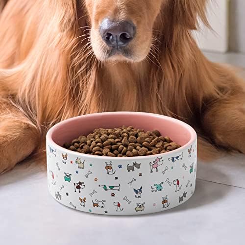 Fun Elements Ceramic Dog Bowls, Large Sized 64 Fl Oz Heavy Food and Water Bowl for Medium Dogs with Adorable Patterns (Large, Pink) - Image 6
