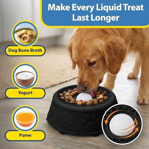Slow Feeder Dog Bowls with Rolling Ball & Lick Mat for Dogs, Interactive Dog Enrichment Toy, Anti-Slip Puzzle Feeder for Yogurt, Bone Broth & Wet Food, Slow Eating Bowl for Small, Medium & Large Dogs - Image 2