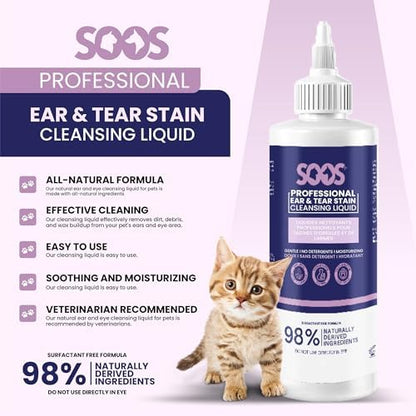 SOOS Pet Natural Ear and Eye Stain Cleansing Liquid for Dog & Cat - Cleaning Your Pets Ears and Eyes - 120ml - Image 3