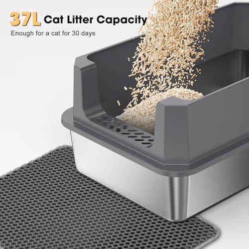 FURTIME Stainless Steel Cat Litter Box, Extra Large Cats Metal Litter Box - Image 4