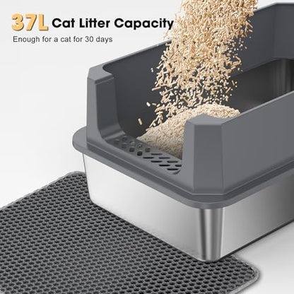 FURTIME Stainless Steel Cat Litter Box, Extra Large Cats Metal Litter Box - Image 4