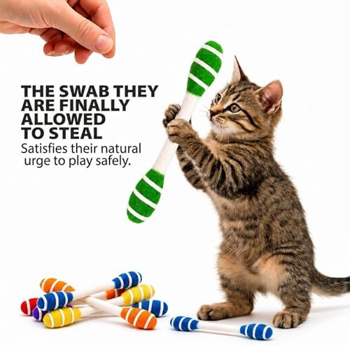 Glaciart One Swabs Cat Toys with Catnip - 6 Pk | Durable for Chew, Cute Cat Toys Interactive Kitty for Boredom, Exercise, & Play | Filled w/Organic Catnip for Anxiety & as Digestive Aid | Gift Idea - Image 2