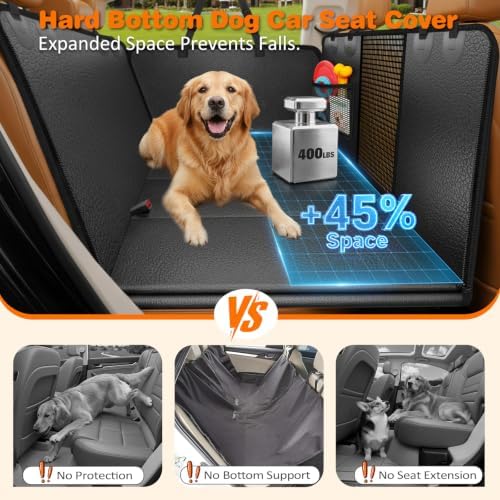 URPOWER Hard Bottom Dog Car Seat Cover for Back Seat, Waterproof Hammock - Image 2