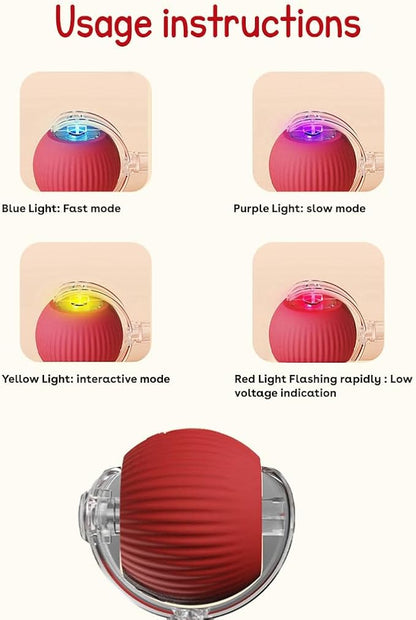 Interactive Cat Toy Ball, Automatic Intercative Cat Toys for Indoor Cats, The 3rd Generation Agile Moving Cat Ball with Elastic Mesh Tail, Toys for Indoor Adult Cats (Red)