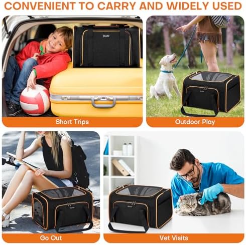Pet Carrier, Large Soft Sided Expandable Travel Carrier with Steel Frame, Anti-Scratch Mesh, Removable Fleece Pad and Pockets for Cats, Dogs and Small Animals up to 15 lbs (Black, 5 Sides Expandable) - Image 3