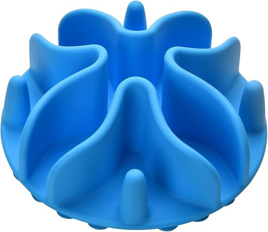 Slow Feeder Dog Bowls Insert, Silicone Slow Feeder Bowl with Strong Suction Cups Perfect for Stainless Steel Glass Ceramic Dog Bowls (Blue, Medium Size)