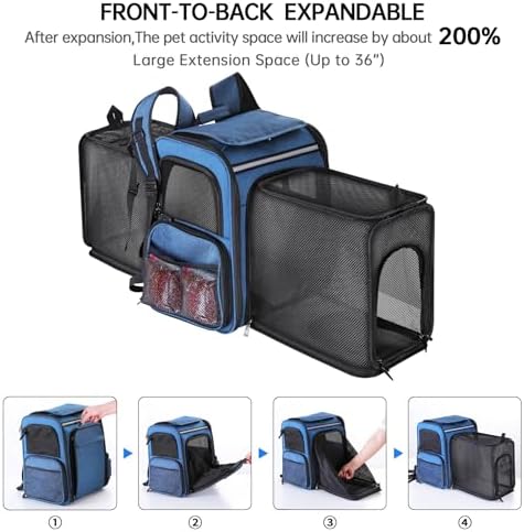 Cat Carrier Backpack for Travel,Dog Carrier Backpack for Large cat, Small Dogs,Puppies Up to 20 Lbs,Expandable Cat Backpack for Outdoor Hiking,Pet Carrier Backpack,Cat Backpack Carrier (Blue) - Image 4