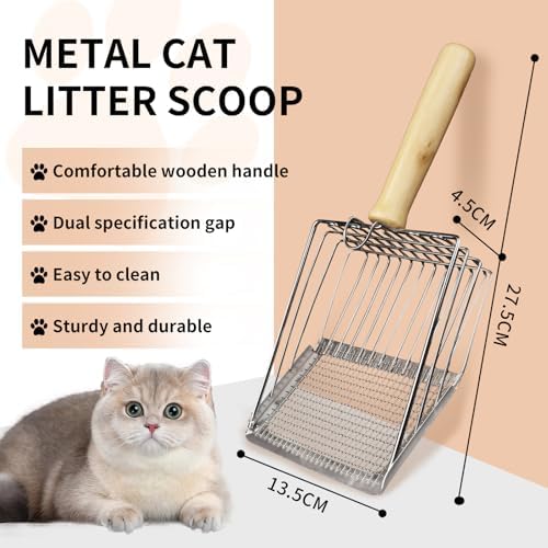 Cat Litter Scoop, Premium Kitty Shovel with Hook and Hole, Metal Sifter Scooper Stainless Steel for Easy Cleaning, Durable and Heavy Duty, Odor-Free for Litter Box (Scoop with Holder) - Image 6