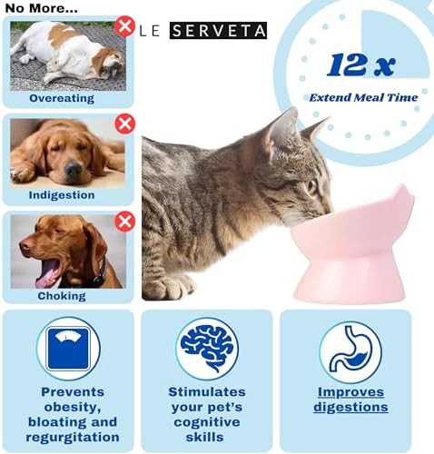 Macarons Series Ceramic Slow Feeder Cat Bowl, Raised Puzzle Feeder, Anti Vomiting Cat Slow Feeding, Elevated Food Bowl, Whisker Friendly Pet Bowl with Cute Ear Design (Pink) - Image 3