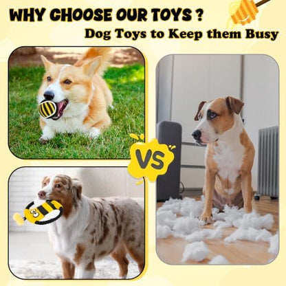 4 Pack Dog Squeaky Toys, Bee Interactive Toys Set, Natural Rope Tug Toy, Crinkle Flying Disc, Tennis Ball ，Puzzle Feeder, Safe Durable Dog Toys for Small Medium Dogs Indoor Outdoor Play - Image 7