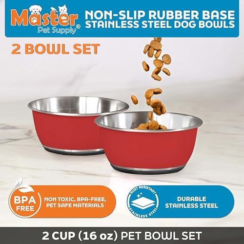 Master Pet Supply Stainless Steel Dog Bowls Set of 2 - Crimson - 16 Oz - Image 2