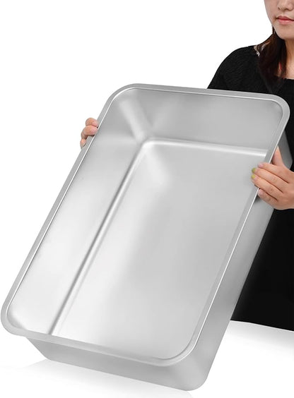 Kichwit Extra Large Stainless Steel Open Cat Litter Box with High Sides, Metal Litter Pan for Cat, 23.6 x 15.7 x 5.9 Inches