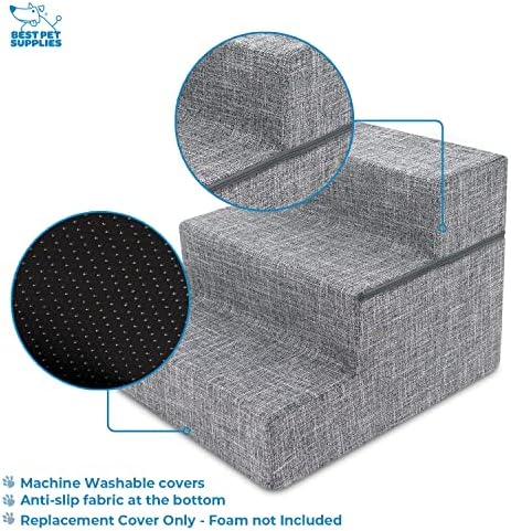 Best Pet Supplies Dog Stairs & Steps - Foam Steps for Small Dogs & Cats, Non-Slip Indoor Balanced Pet Step Support, Dog Ramp, No Assembly, Ash Gray Linen, Foldable 3-Step (16.5-inch Height) - Image 3