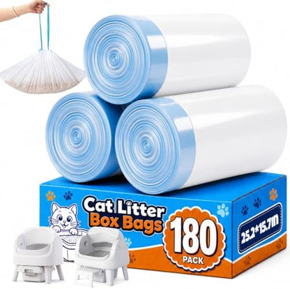 180 Count Automatic Cat Litter Box Liners, Drawstring Waste Bags by Sctoarielt
