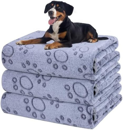 Dono 1 Pack 3 Dog Blankets, Soft Fluffy Fleece Pet Blanket Warm Sleep Mat Paw Print Design Puppy Kitten Throw Blankets Doggy Blanket for Dogs by Dono