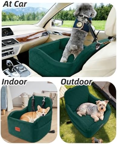 Lealchum Dog Booster Car Seat for Small/Medium Dogs,6in Elevated Cushion,Fully Detachable and Washable,2 Storage Pockets & 3 Straps,Fits in Front/Back Seat,Easy to Install (Green,Medium) - Image 6