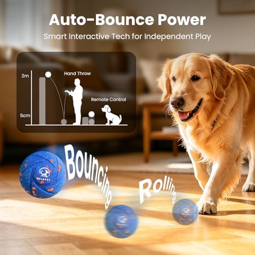 Smart Interactive Dog Toys - Auto Bouncing & Rolling Ball, 3 Interactive Modes, Chew-Resistant E-TPU Material, IPX7 Waterproof, Smart Chase Pet Toy Ball for Medium and Large Dogs - Blue - Image 2