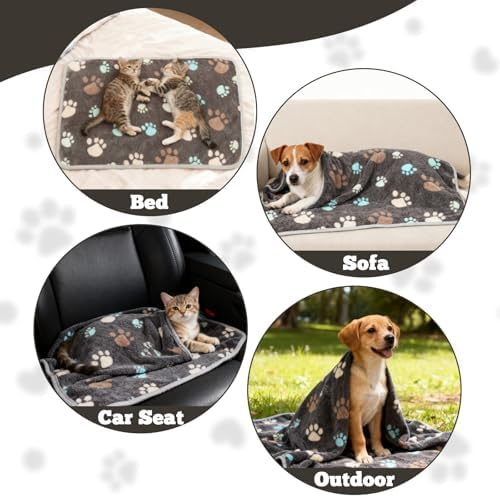 12 Pcs Small Dog Blanket Fleece Puppy Blankets Washable Pet Blankets for Cats Soft Flannel Paw Printed Throw for Guinea Pig Indoor Kittens Doggie (23 X 16 Inch,Dark Gray) - Image 6