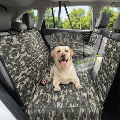 Dog Car Seat Cover, 600D Heavy Dute Car Seat Cover for Dogs Pets, 100% Waterproof Anti-Scratch Nonslip Dog Hammock for Cars, Seat Covers Protector with SeatBelt for Sedan SUV Truck Standard Camo by Victoper