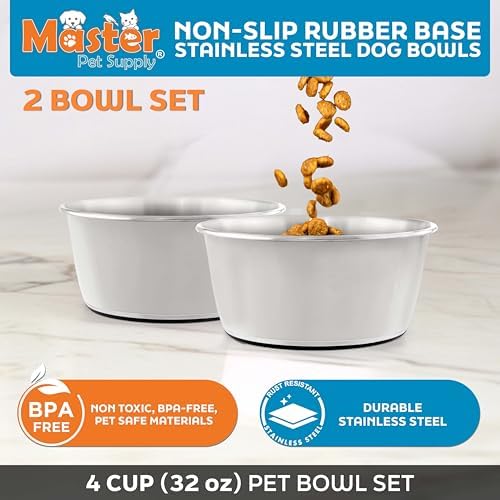 Master Pet Supply Stainless Steel Dog Bowls Set of 2 - Bone White - 32 Oz - Image 2