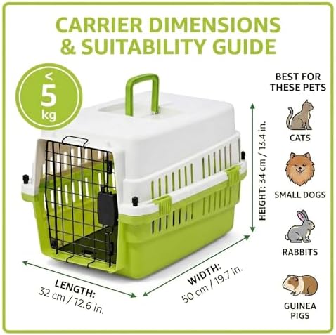 Hard-Sided Pet Carrier for Cats and Small Dogs, 20" Sturdy Travel Kennel with Secure Wire Door & 360° Ventilation, Portable Plastic Crate for Vet Visits & Car Travel (White/Green) - Image 2