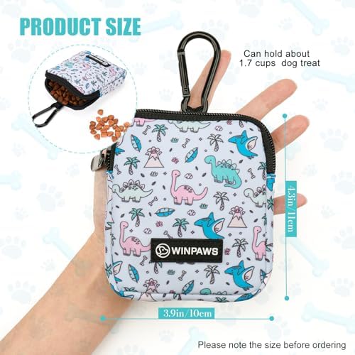 Dog Treat Pouch with Training Clicker,Waterproof Nylon Fabric Poop Bag Holders for Leashes,Hands Free Small Dog Walking Bag with Carabiner, Pet Puppy Training Walking Essentials (Dinosaur) - Image 6