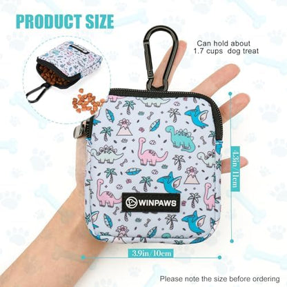 Dog Treat Pouch with Training Clicker,Waterproof Nylon Fabric Poop Bag Holders for Leashes,Hands Free Small Dog Walking Bag with Carabiner, Pet Puppy Training Walking Essentials (Dinosaur) - Image 6