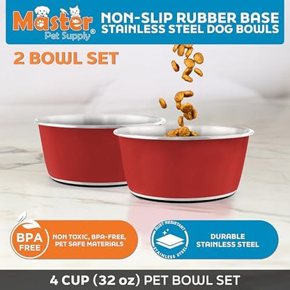 Master Pet Supply Stainless Steel Dog Bowls Set of 2 - Crimson - 32 Oz - Image 2