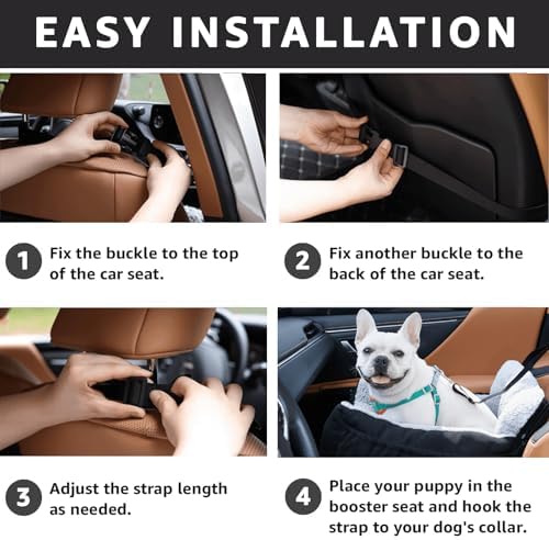 Oiilores Dog Car Seat for Small Dogs,Washable Pet Booster Seats for Car with Clip-On Safty Leash, Reversible Puppy Carseat with Storage Pockets, Travel Carrier Bed for Dogs Under 25 lbs, Grey - Image 4