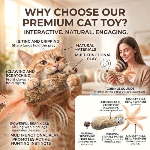 6 PCS Cat Rabbit Feather Fur Silvervine Crinkle Kicker Play Toy for Cats Indoor - Image 2