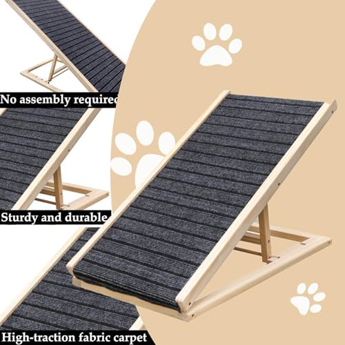 Folding Dog Ramp for Bed, Couch & Car，17" Adjustable Pet Ramp with Non-Slip Rubber Mat, 5-Level Height Adjustments, Portable Ramp for Small, Large & Senior Dogs or Cats，Easy Storage - Image 4