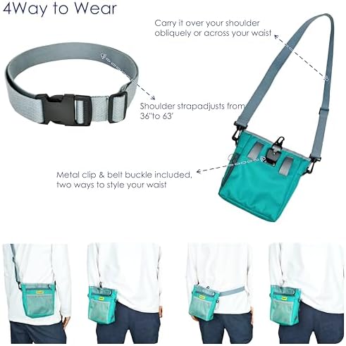 Raisingwell Dog Treat Pouch with Magnetic Closure 4-Cup Silicone Bag Fanny Pack Holder with Clicker 4 Ways to Wear Front Pocket Fits All Phones Ideal for Leash, Pet Walking and Training（Green） - Image 5