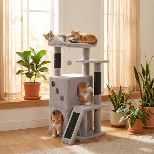 PETEPELA Kitten Cat Tree, 34.6" Small Cat Tower with Ramp & Toys, Black by PETEPELA