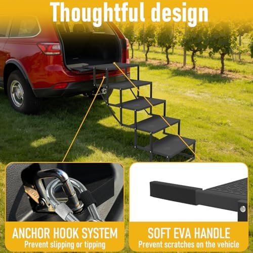 Dog Steps for Car, 5 Steps Foldable Dog Stairs for Large Dogs with Upgraded Non-Slip Surface, Pet Ramp Alternative, Heavy-Duty Plastic Pet Stairs for Vehicles, SUV, Truck, Lightweight & Portable - Image 4