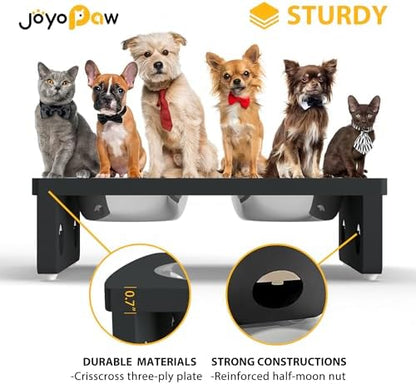 Elevated Dog Bowls, Bamboo Raised Dog Bowl for Small Dogs & Cats, with 2 Stainless Steel Bowls (4'' Tall-20oz Bowl, Black) - Image 3
