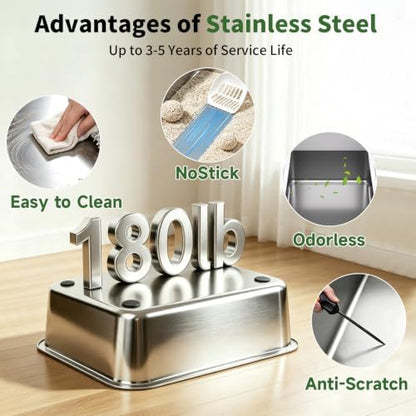 XL Enclosed Stainless Steel Litter Box with Lid, Light Gray - Image 6