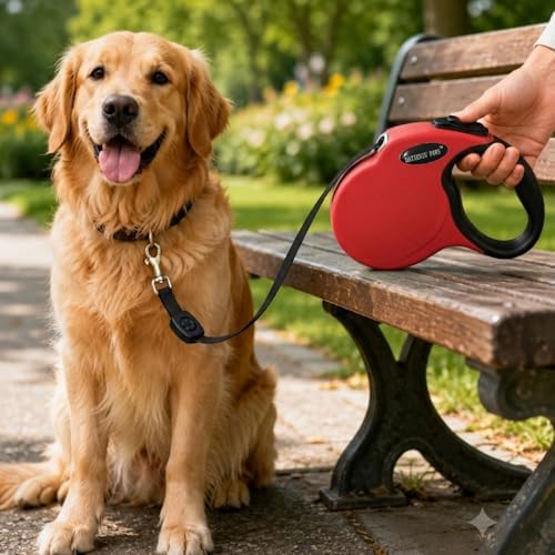 Retractable Dog Leash Hands-Free Adjustable Length 16ft with Safety Lock Durable Nylon Belt for Small Medium Large Dogs Easy Walk Training Portable Dog Leash Red L - Image 7