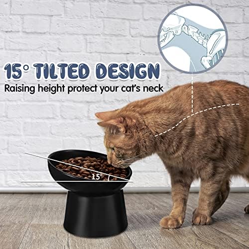 Tanlade 4 Pcs Ceramic Raised Cat Bowls, Elevated Tilted Cat Bowl for Food Water, Stress Free, Backflow Prevention, Dishwasher Microwave Safe, Feeder Dish for Indoor Kitten, Small Dogs(White and Black) - Image 3