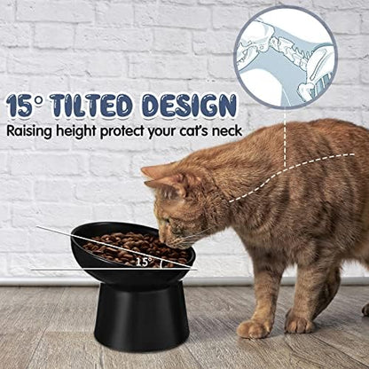 Tanlade 4 Pcs Ceramic Raised Cat Bowls, Elevated Tilted Cat Bowl for Food Water, Stress Free, Backflow Prevention, Dishwasher Microwave Safe, Feeder Dish for Indoor Kitten, Small Dogs(White and Black) - Image 3