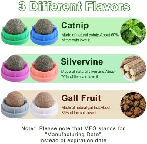 KIMOBER 6 Pack Catnip Ball for Cats,Edible Kitten Chew Toys with Catnip Silvervine Gall Fruit Flavors for Cats Lick Dental Teeth Cleaning Cats Wall Treats - Image 2
