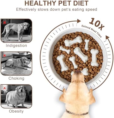 Ceramic Slow Feeder Dog Bowls, Ceramic Slow Feeder Maze Dog Food Bowl, Slow Eating Dog Bowl and Slow Feeder Dog Bowl Anti-Choking for Daily Pet Feeding （White Bone） - Image 3