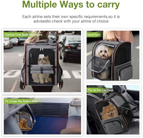 Cat Carrier Backpack, Expandable Pet Carrier with Sun Shade & Full Front Opening, Breathable Mesh Backpack for Small Dogs & Medium Cats Up to 18 Lbs, Foldable for Hiking, Camping (Grey) - Image 6