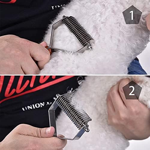 Awtang Undercoat Rake for Dogs, Cats Grooming Dematting Comb, 20 Stainless Steel Blades Wooden Handle Dog Brush - Image 5
