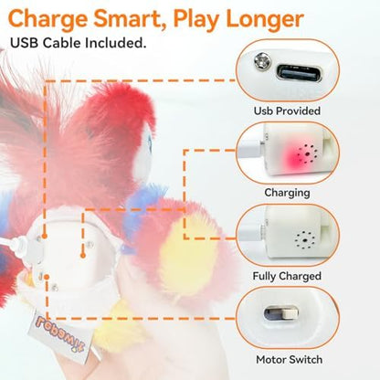 Cat Toys Flapping Bird(Cannot Fly), Electric Simulated Chirping Bird Interactive Kitten Toy with Flappy Wings, Rechargeable Touch Activated Toy with Catnip and Feather for Indoor Cats - Red - Image 3